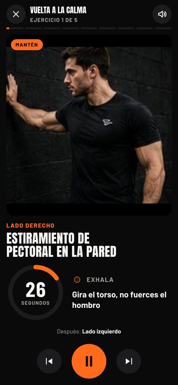 Rutina guiada de KF Muscle Flex con temporizador y guía de respiración